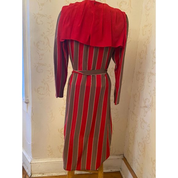 Vintge Ladies Size 14 Bonwit Teller 100% Silk Stripe Belted Dress - Picture 3 of 4